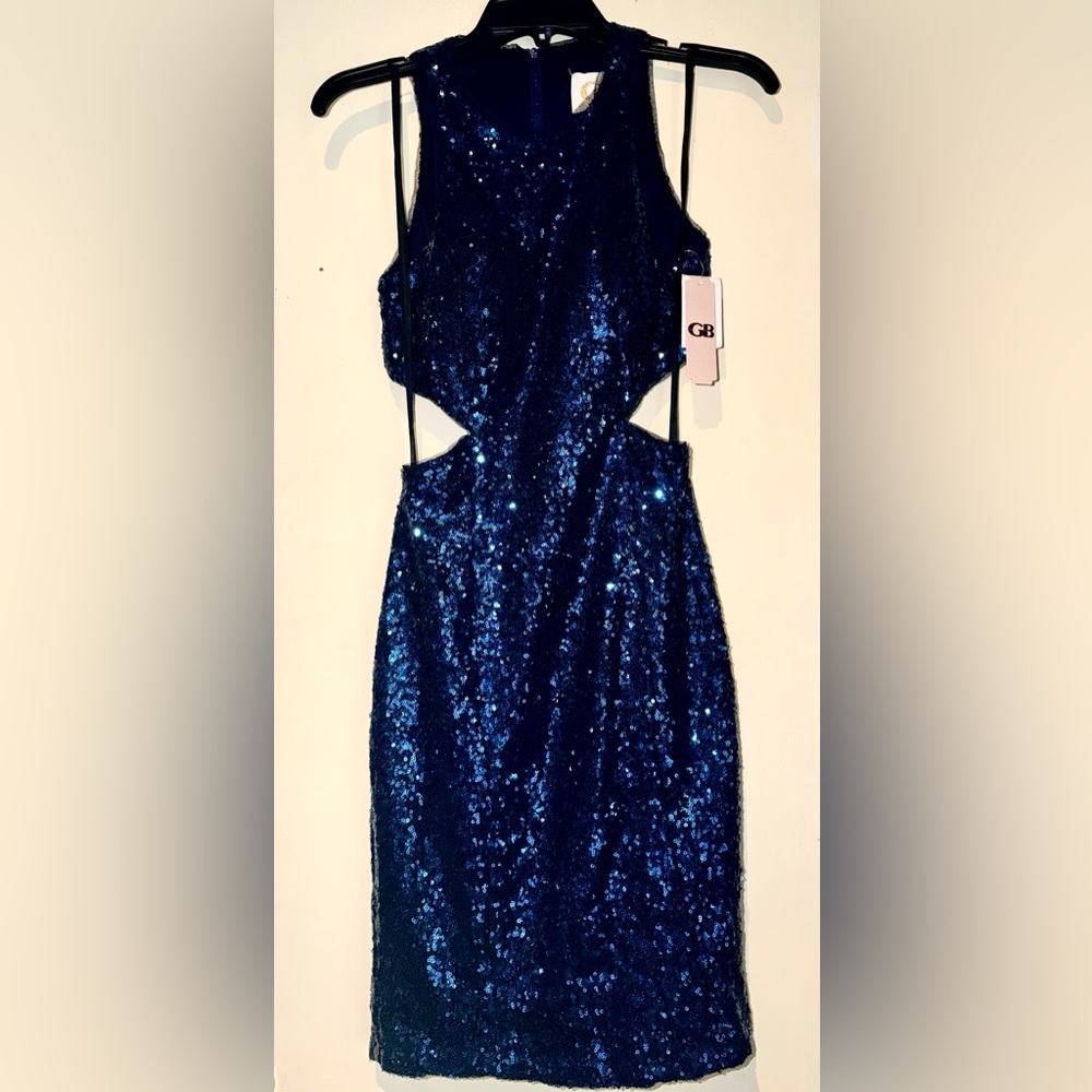 Gianni Bini Navy Blue Sequin Cutout Dress size 7 & 5 Juniors $209